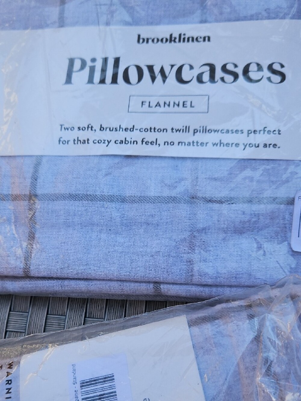 New Brooklinen  2 Flannel Pillowcases Light Grey Window Pane Pattern Standard